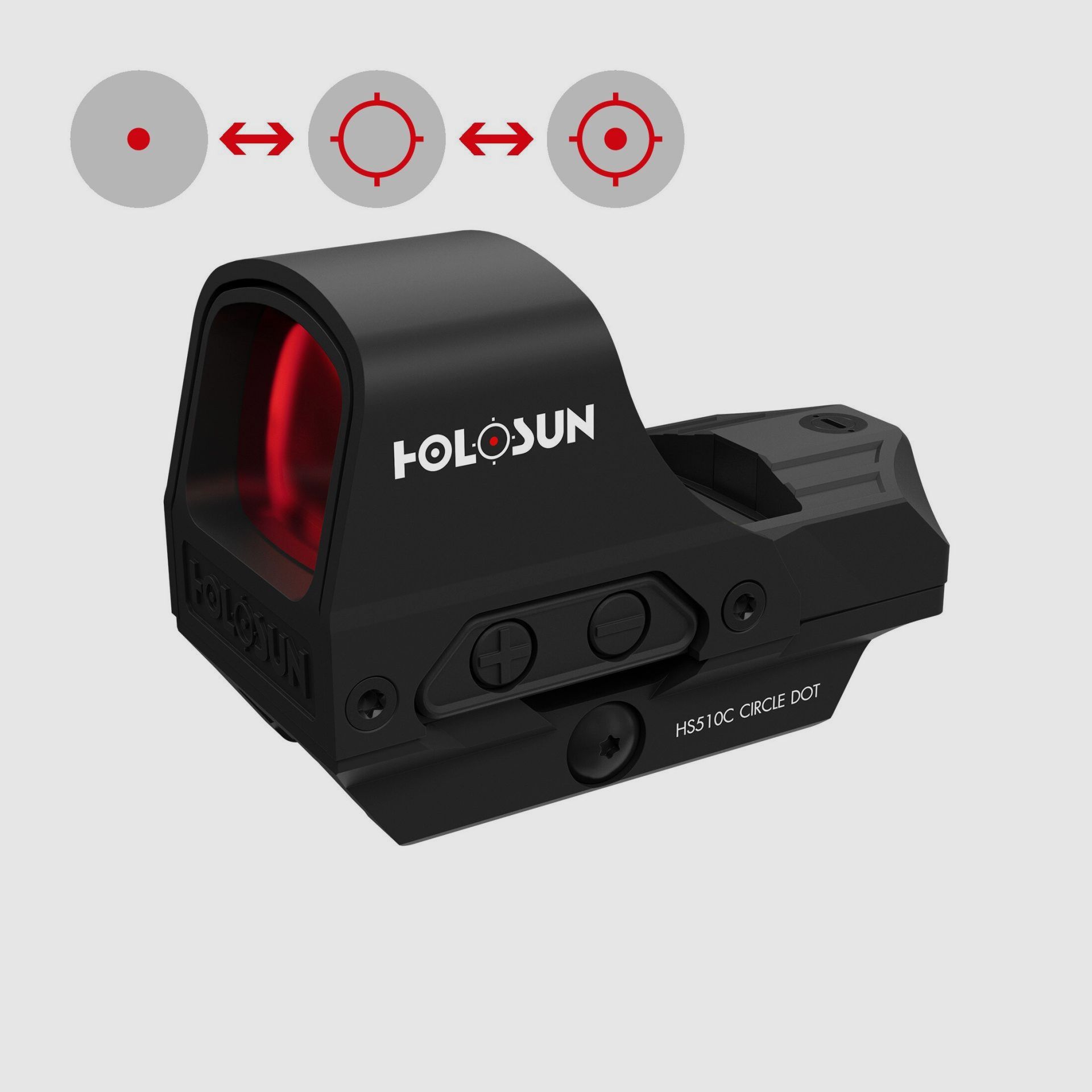 Holosun HS510C Offenes Reflex Rotpunktvisier, wechselbares 2MOA Punkt, 65MOA Kreis Absehen, Solarzelle, Picatinny Schiene, für Jagd, Sportschießen, Softair, Open Reflex