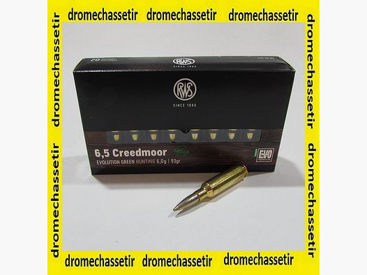 Boite 20 cartouches RWS calibre 6.5 creedmoor Evolution Green 93 grains