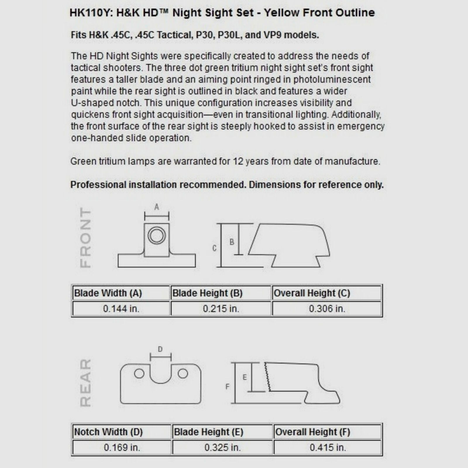 Trijicon N-Visierset HD XR gelb H&K Pistole