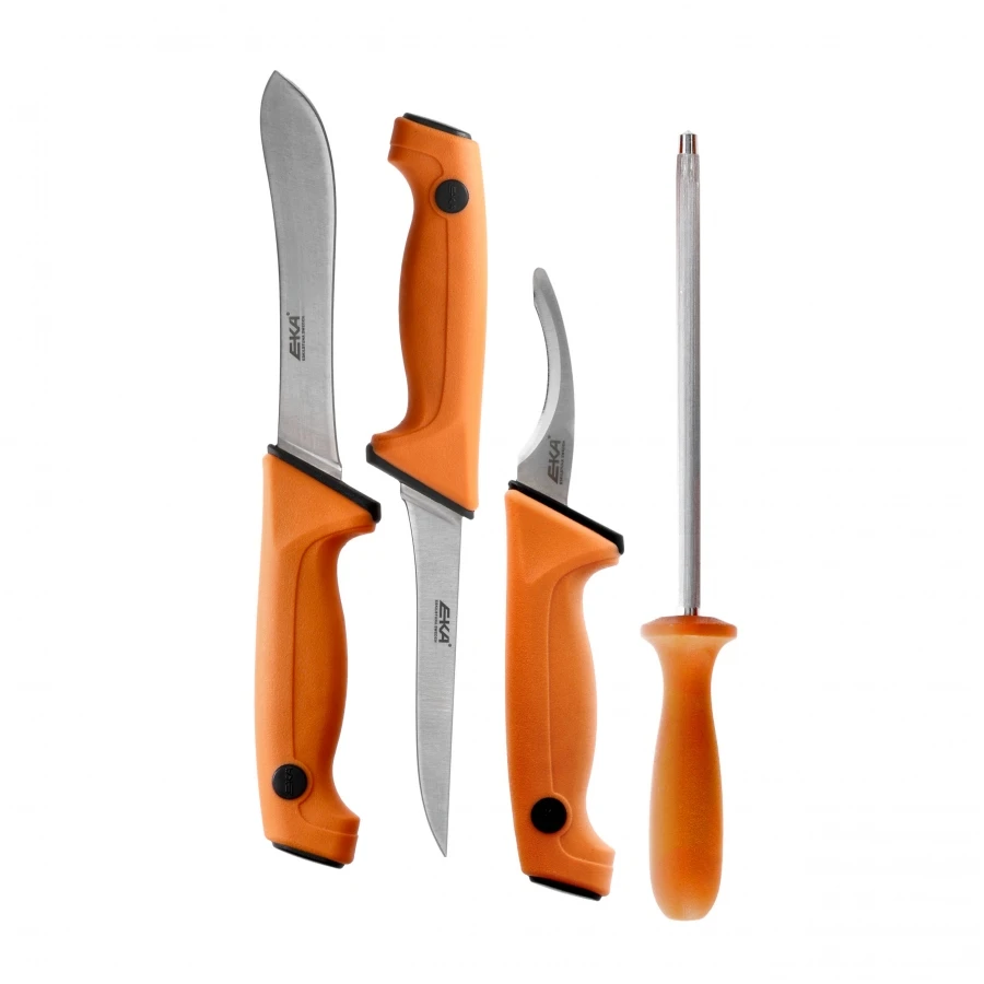 Komplet szwedzkich noży rzeźniczych EKA Butcher Set 57-59 HRC ostrzałka