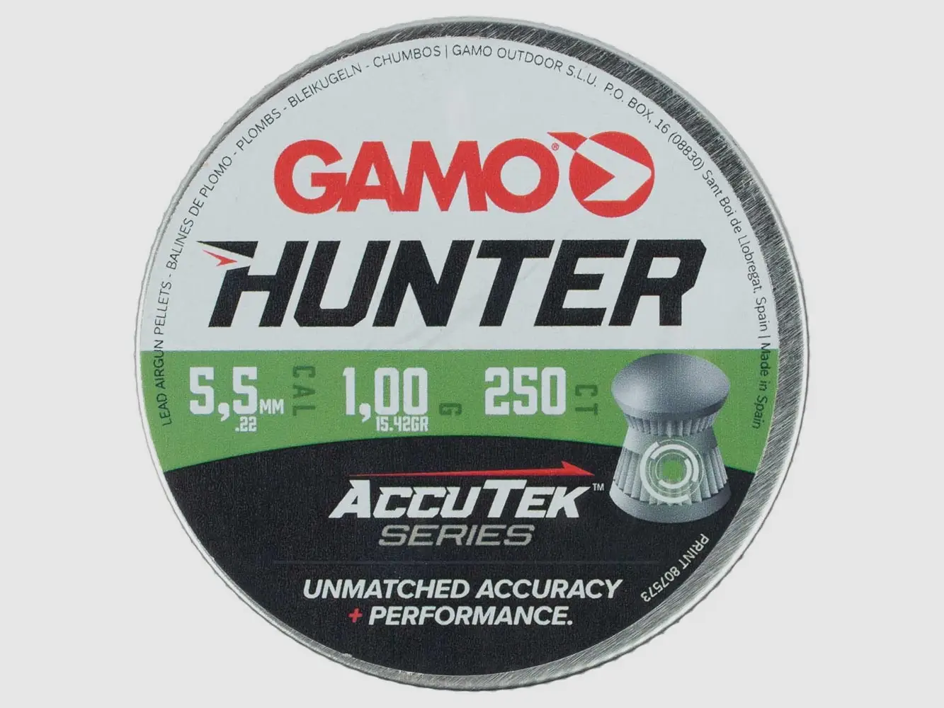 Gamo Amunicja do Karabinu Pneumatycznego Hunter 5,5 mm 250 Sztuk, Accutec