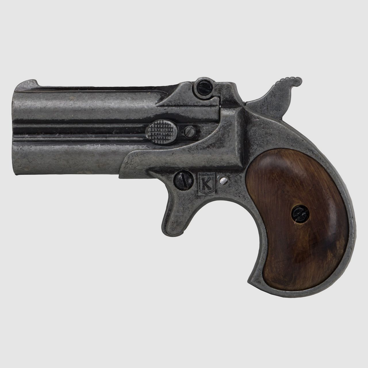 Deko Pistole Kolser Derringer 95 USA 1866 Kaliber .41 altgrau Griffschalen in Holzoptik