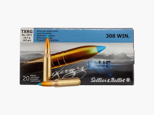 S&B geweerpatroon kal. .308 tipped eXergy blue 10,7g/165grs.