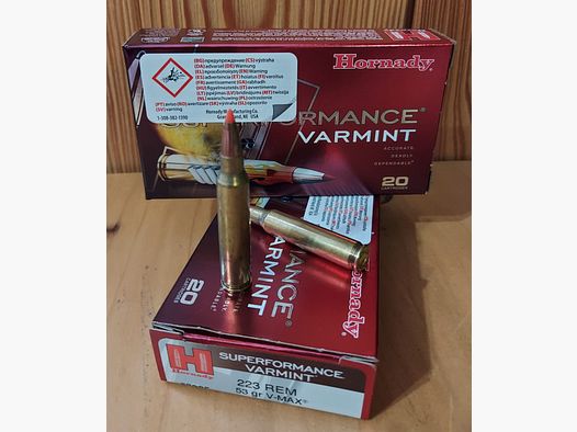HORNADY SUPERFORMANCE VARMINT PATRONEN Kal. 223 REM 53 GR V-MAX