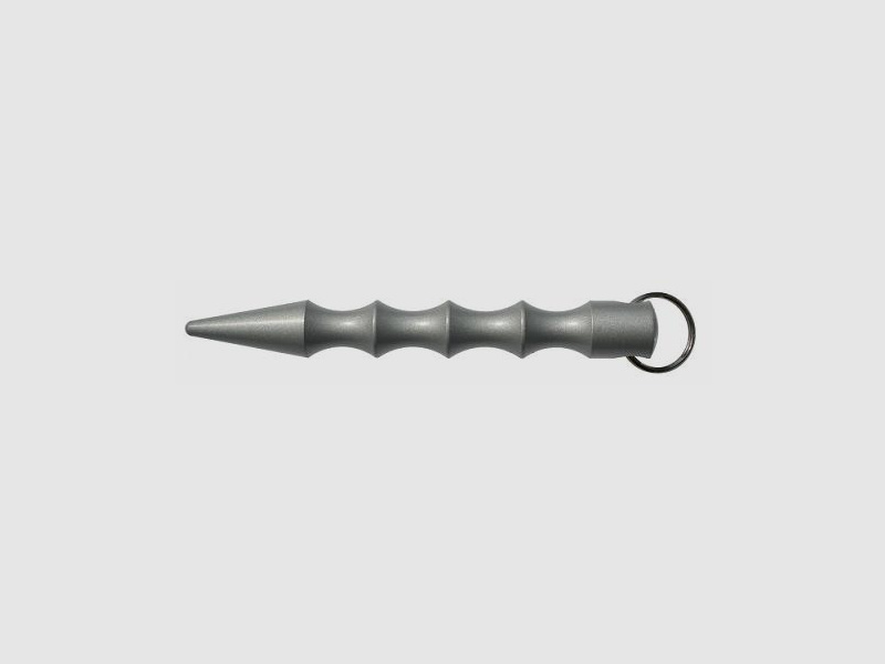 <Kubotan chroom met vingerrillen en punt>