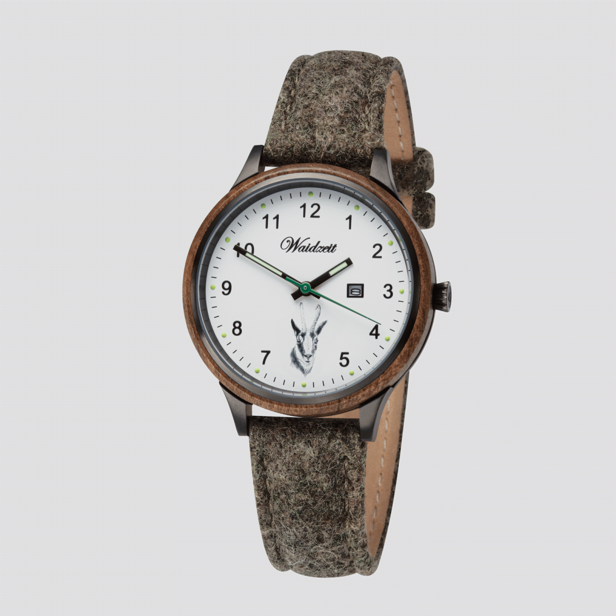 Damenjagduhr Diana Hirsch mit Lodenarmband Olivgrün