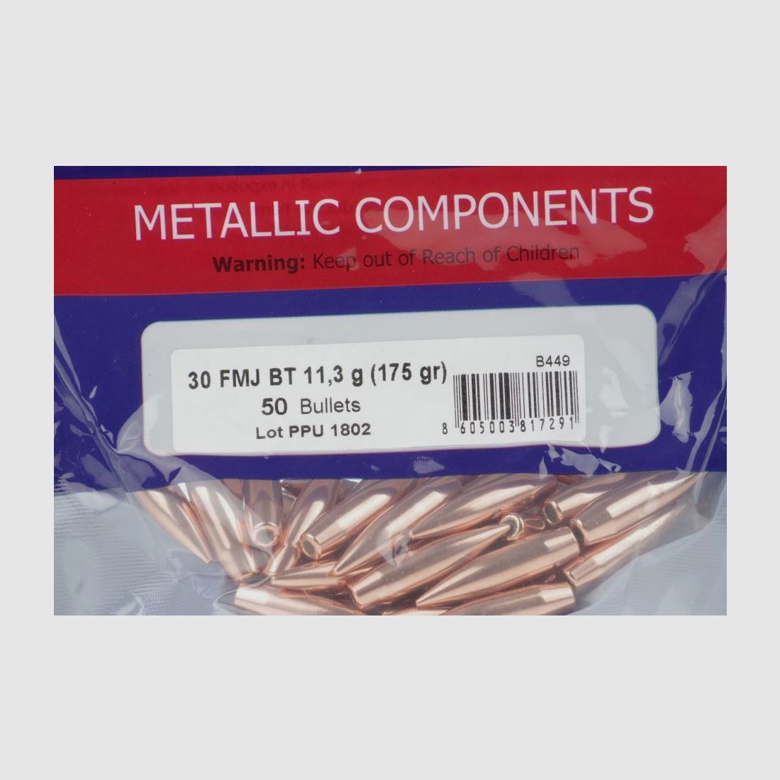 PPU Bullets .30 - 308 in 175 Grain / 11.34 Grams FMJ BT - Full Metal Jacket Bullets