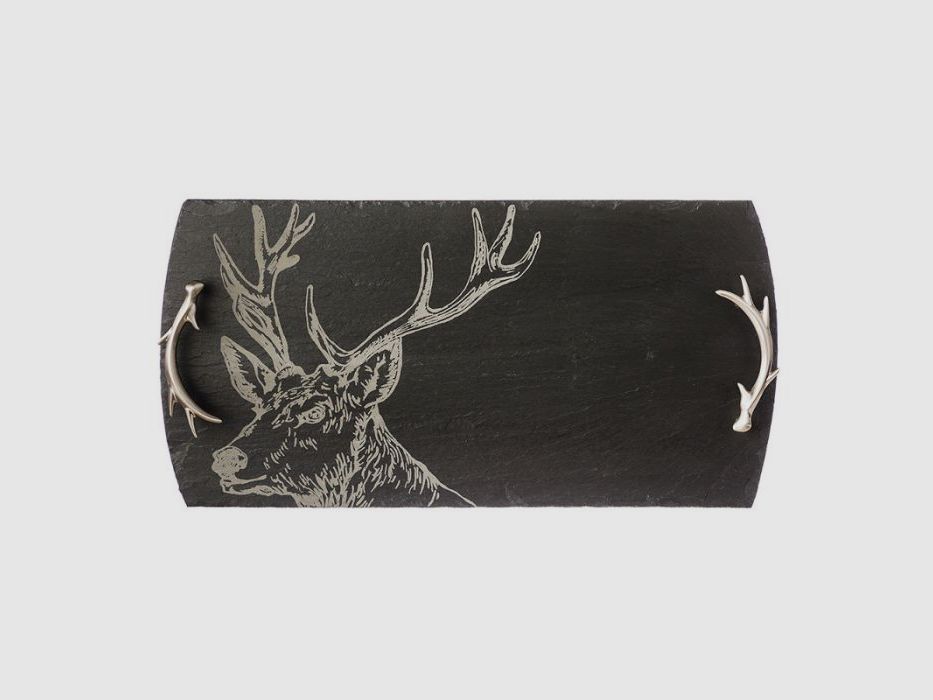 Hirsch-Schiefertablett mit Geweih-Griffen 50x25cm, Bild 1 von 12