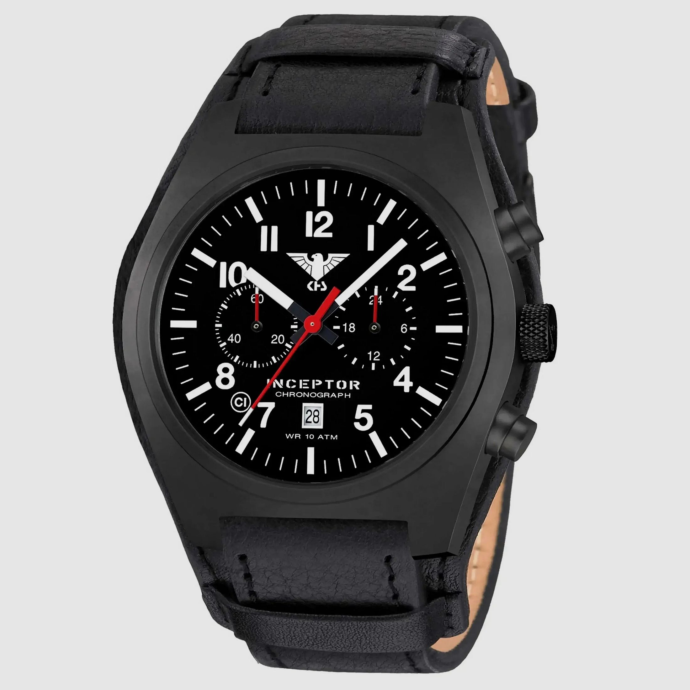 KHS KHS Armbanduhr Inceptor Black Steel Chronograph Leder-G-Pad