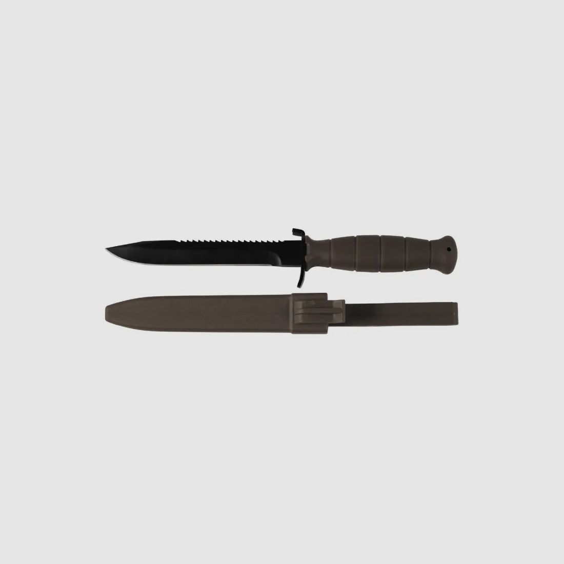 Cuchillo de combate ÖBH (réplica) Negro/Oliva - Espalda de sierra + funda de plástico