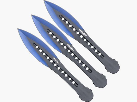 Zestaw 3 noży do rzucania Kunai z niebieskimi końcówkami ostrzy
