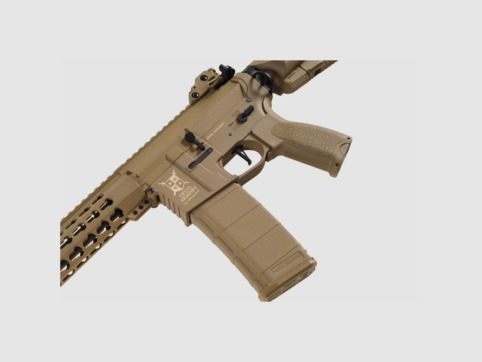 AR15 KeyMod 10 Zoll CHARLIE TAN S-AEG Softair Gewehr Frei ab 18 Jahren | Delta Armory