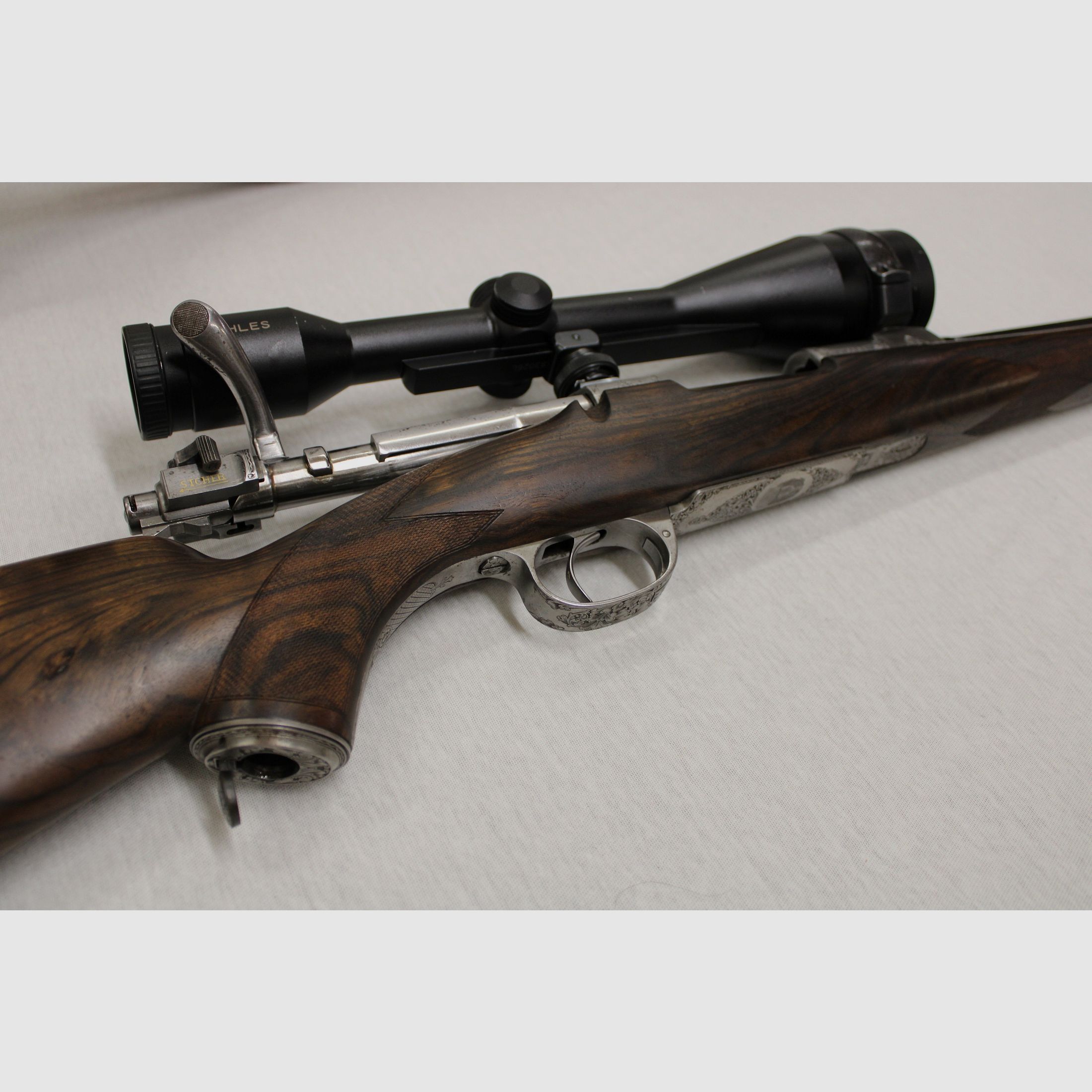 Bolt-action rifle Mauser DWM Luxus rifle 9,3 x 62 Keiler rifle with engraving rarity Kahles 8 x 56 red dot sight
