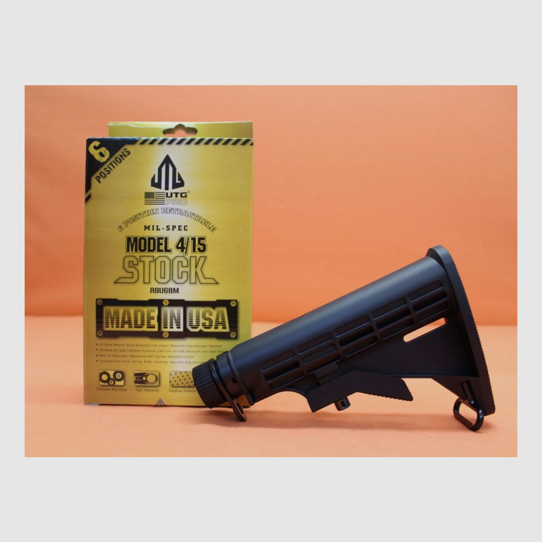 UTG - Leapers AR-15 : Assemblage de crosse UTG Carbine Stock 6-Pos. MILSPEC Noir (RBU6BM)/ Schubschaft