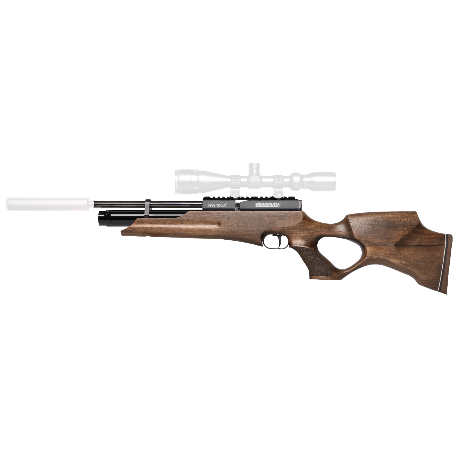 Weihrauch HW 100 X-TK carabina ad aria precompressa con calcio in noce con foro per il pollice cal. 5,5 mm - corta