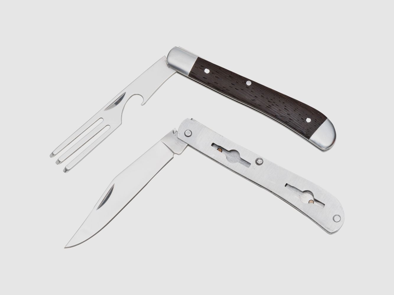 Zerlegbares Camping Besteck Gabel & Taschenmesser + Etui