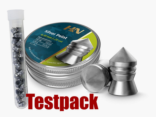 Testpack - H&N Silver Point Diabolo, Spitzkopf, glatt, Kaliber 6,35 mm, 1,58 g, 20 StĂĽck