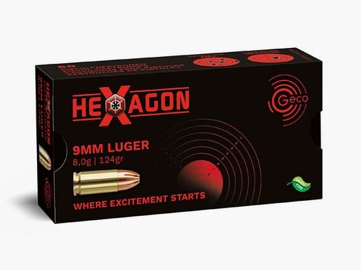 GECO 9 mm Luger Hexagon 8,0g/124gr - 50 Patronen