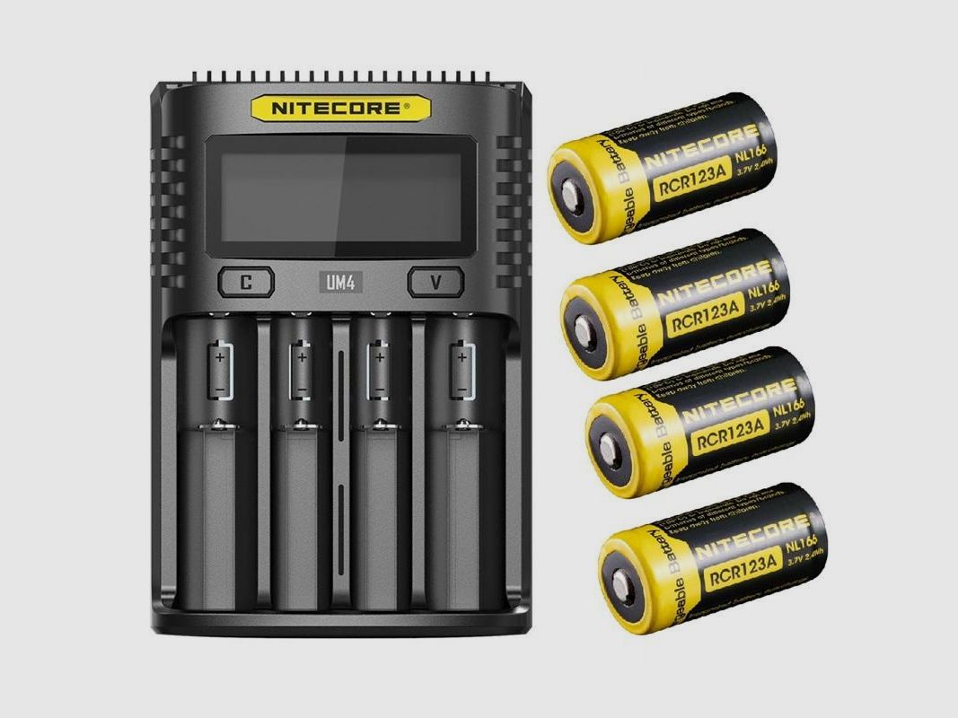 Nitecore Accu Bundle UM4 USB-Lader + 4x 16340 650mAh Accu's