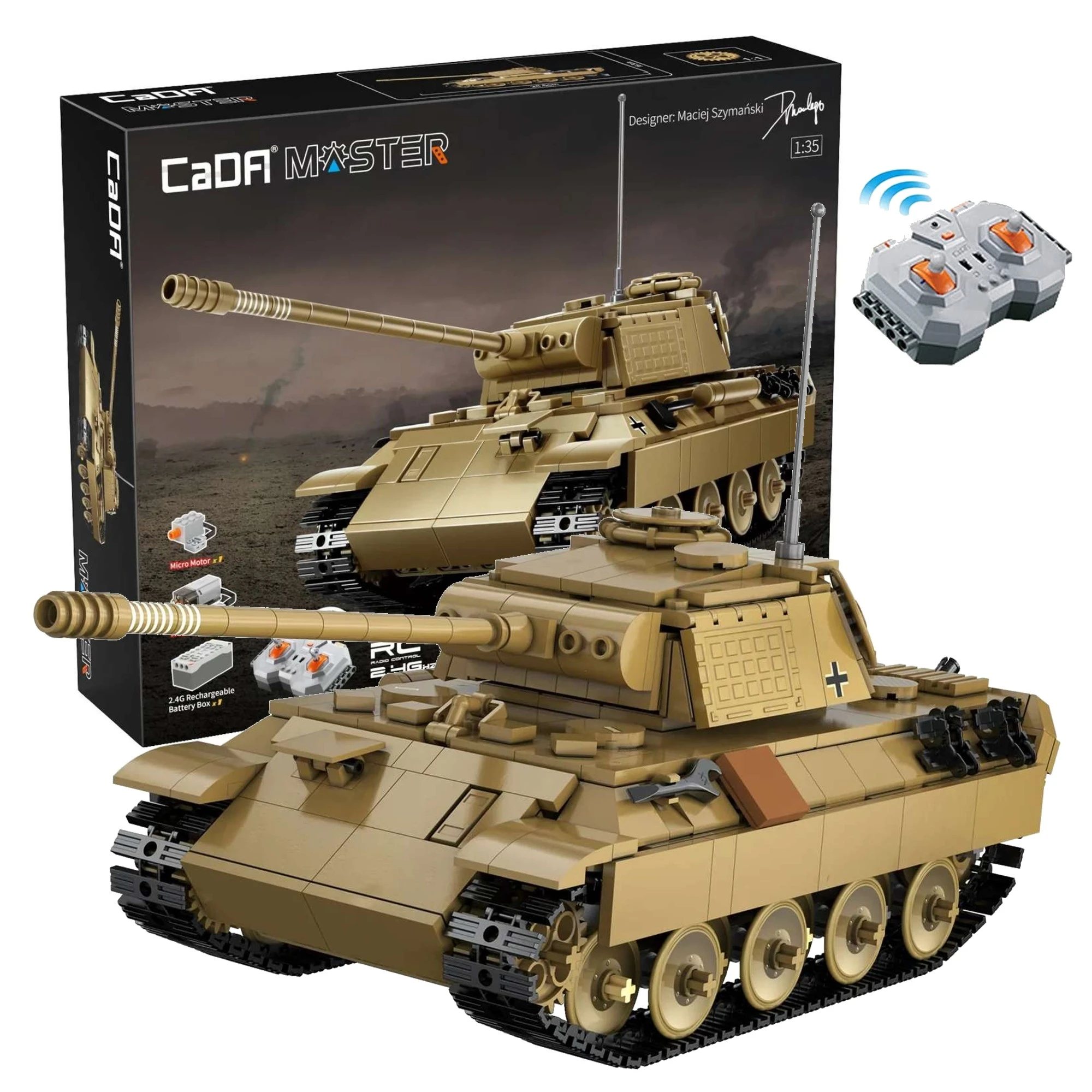 CaDA Konstruktionsbausteine ferngesteuerter Panzer Panther Tank RC-Panzer, 907 Teile, C61073W