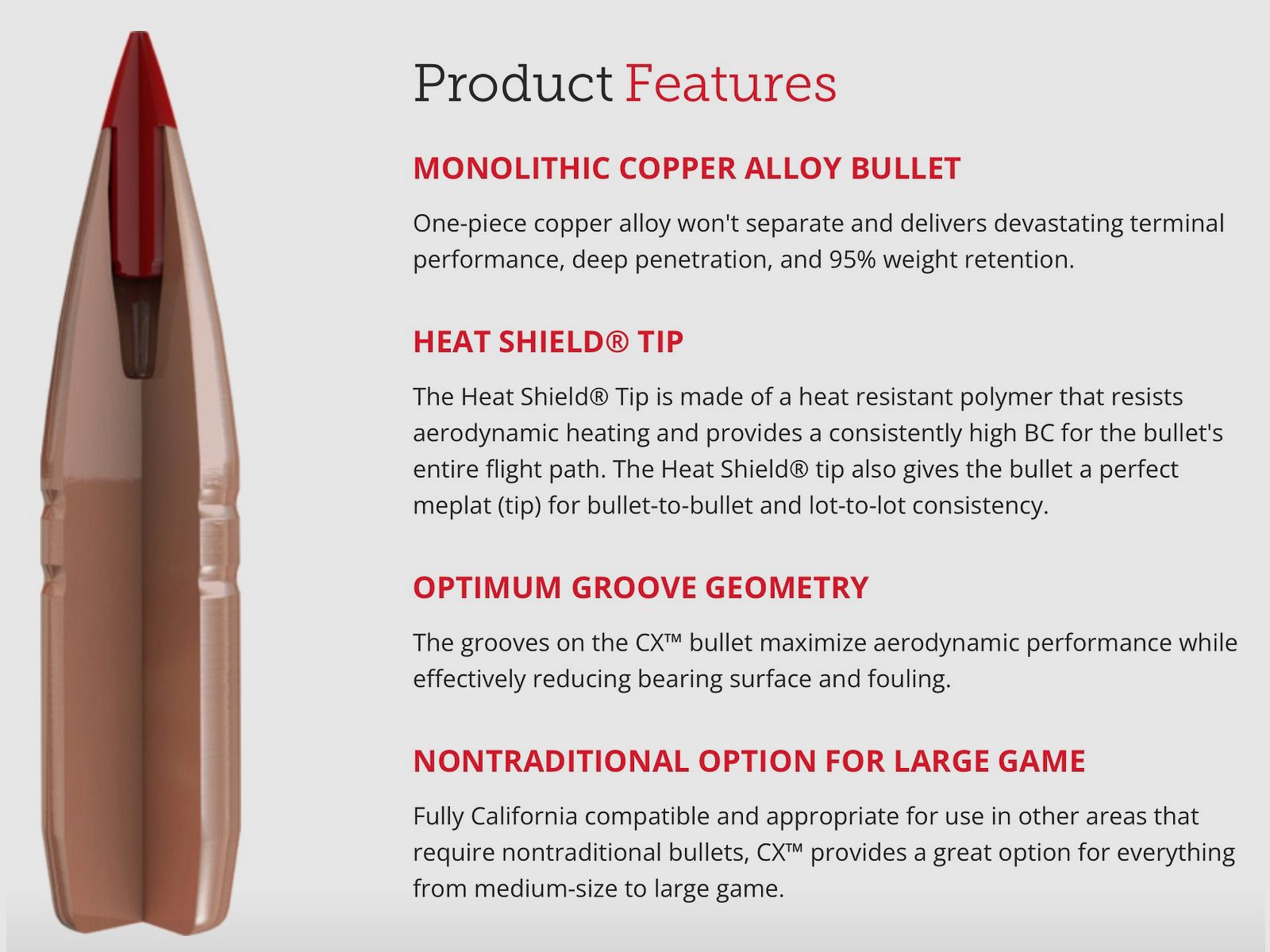 Hornady 301934 bullet .30 .308 11.7g 180grs. CX reloading lead-free