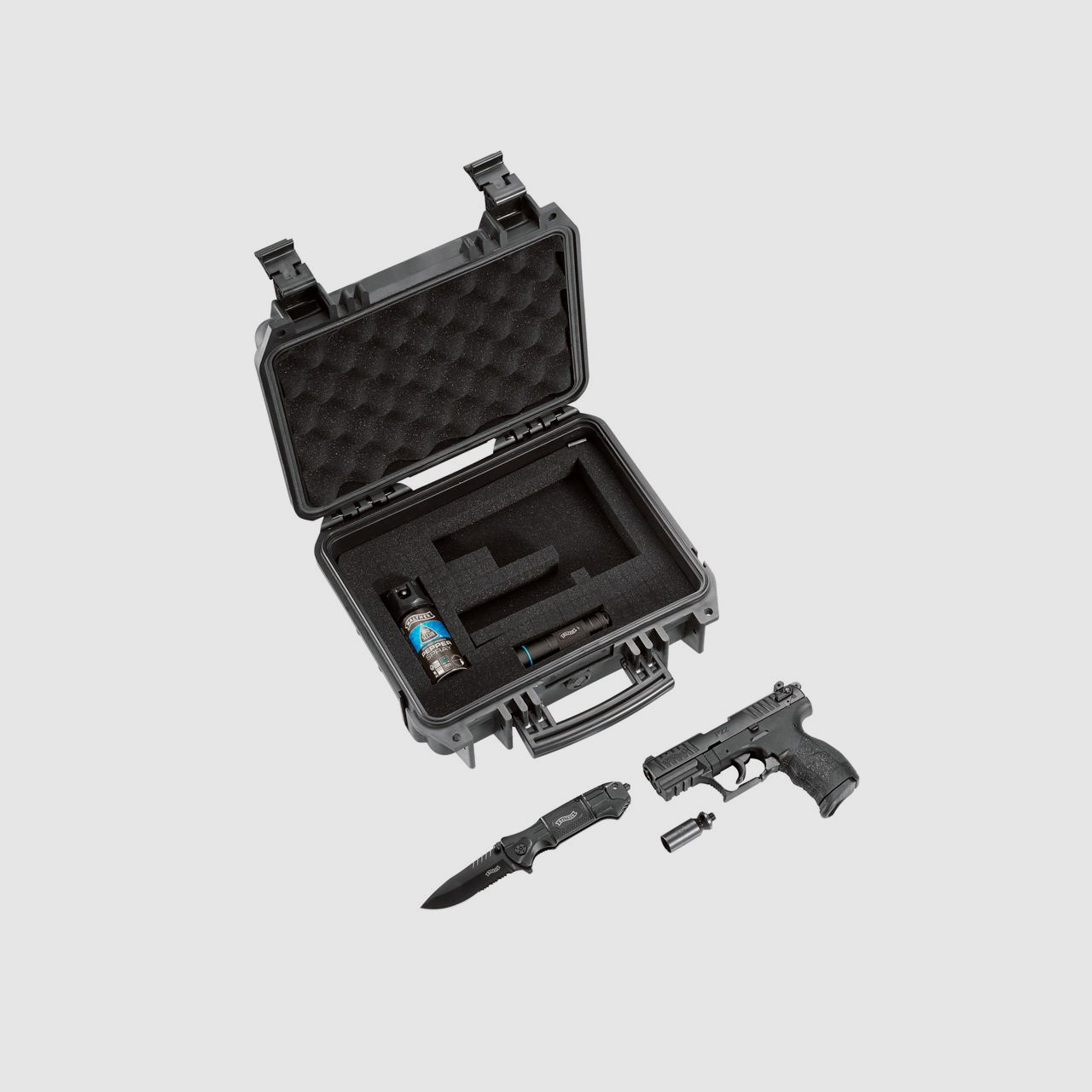 Schreckschuss Pistole Walther P22Q R2D Kit mit Lampe Messer Pfefferspray Koffer Kaliber 9 mm P.A.K. (P18)