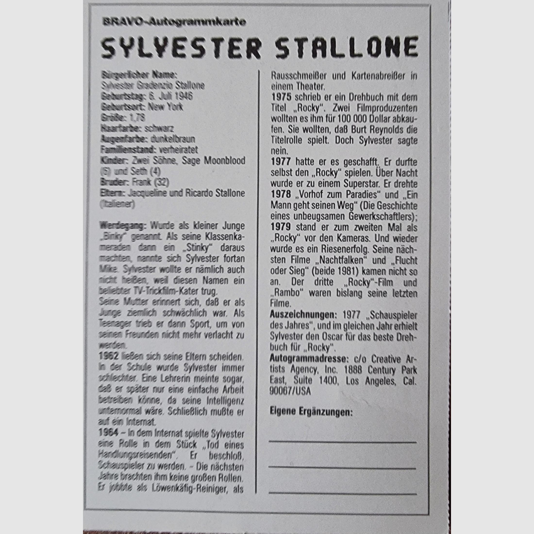 Orig.Signatur von Silvester Stallone von 1997 auf Foto +Messer Signature Edition
