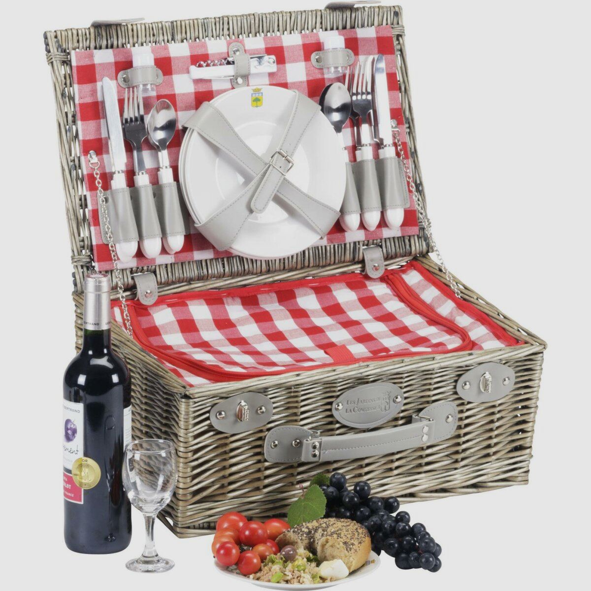 Lovergreen Picknick Motiv Picknickkorb fr vier Personen Marly rot und wei