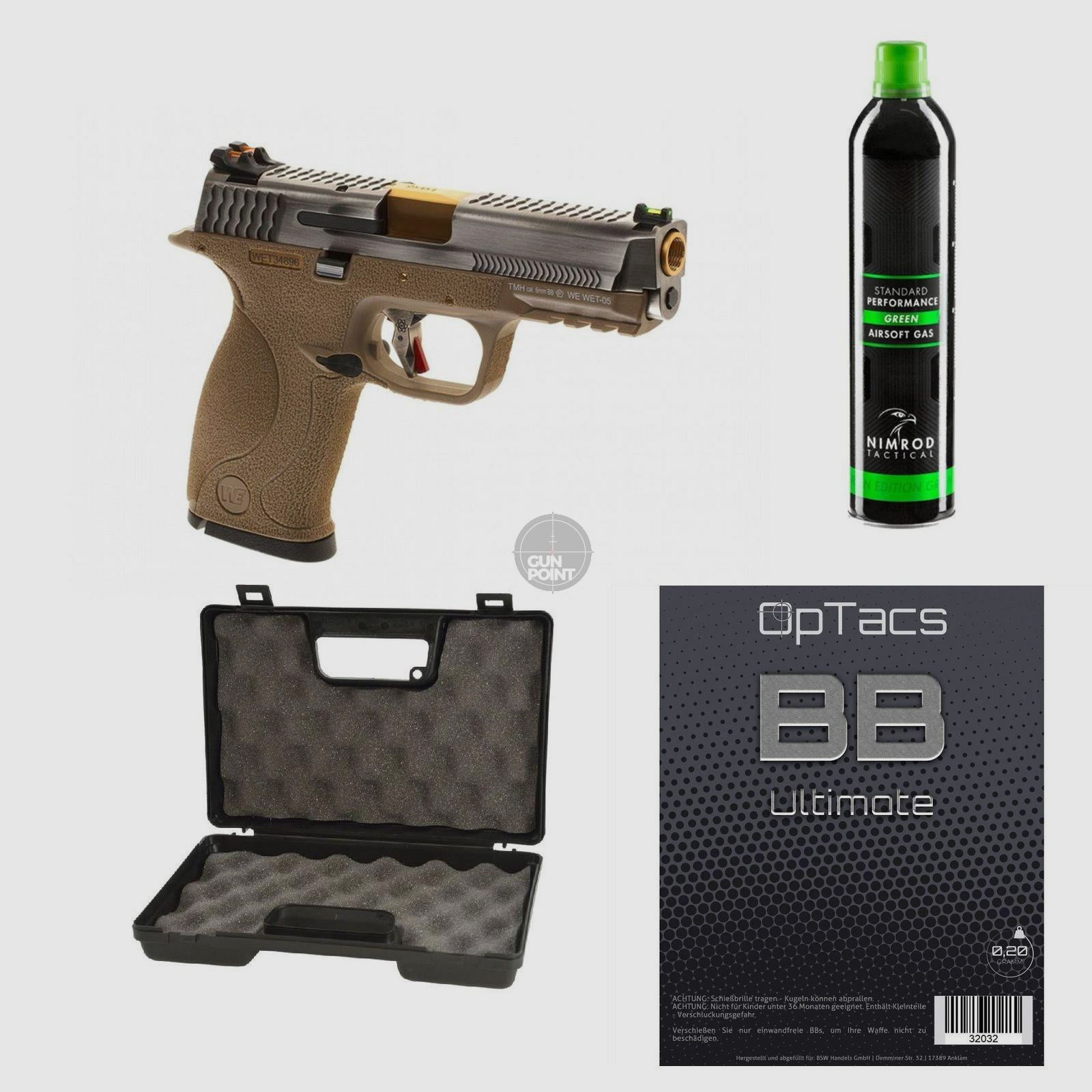 SET !!! Softair - Pistole - WE - WET-05 SV Silver Barrel Metal Version GBB FDE - ab 18, ber 0,5 Joule