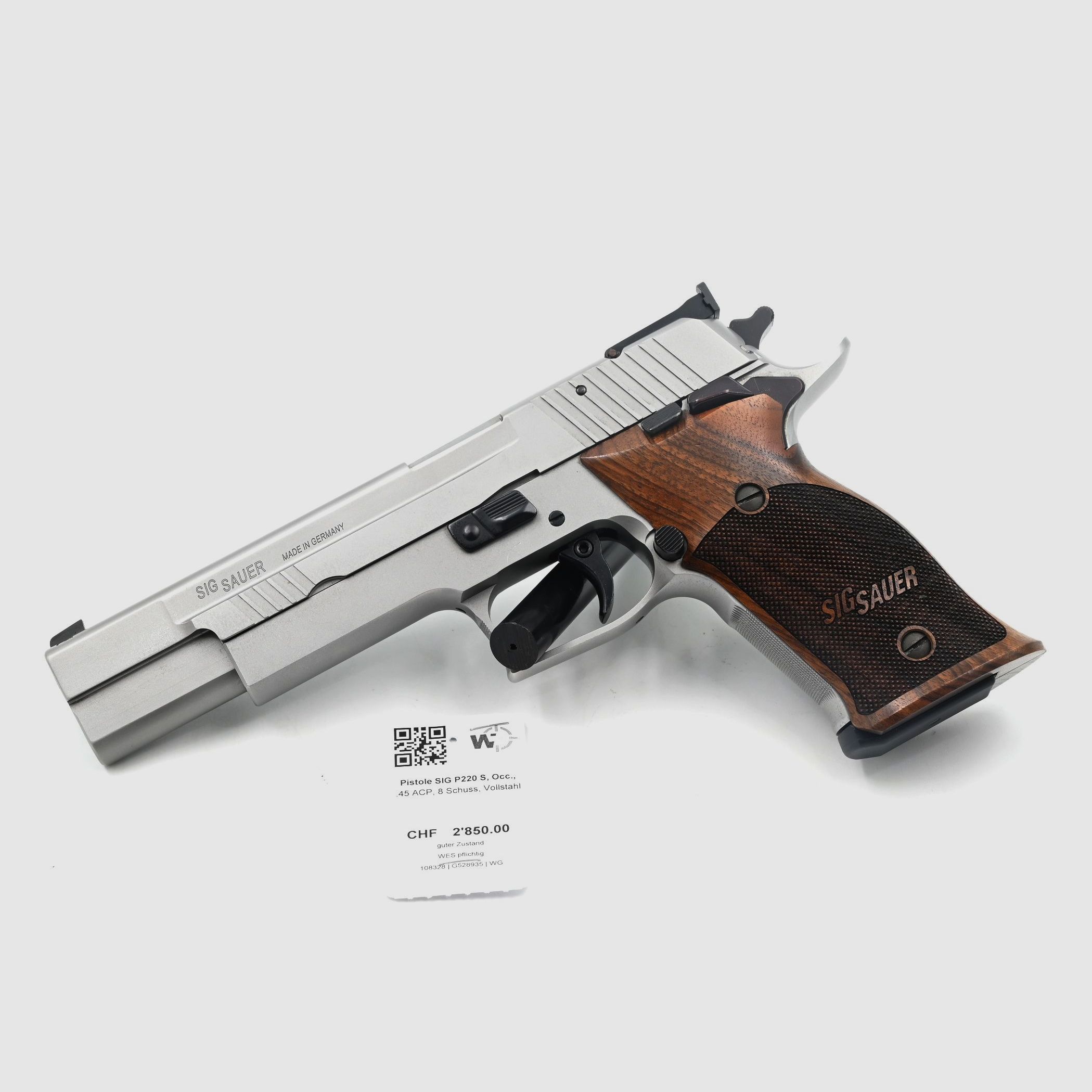 SIG P220 S pistol, used, .45 ACP, 8 rounds, all-steel, image 1 of 3