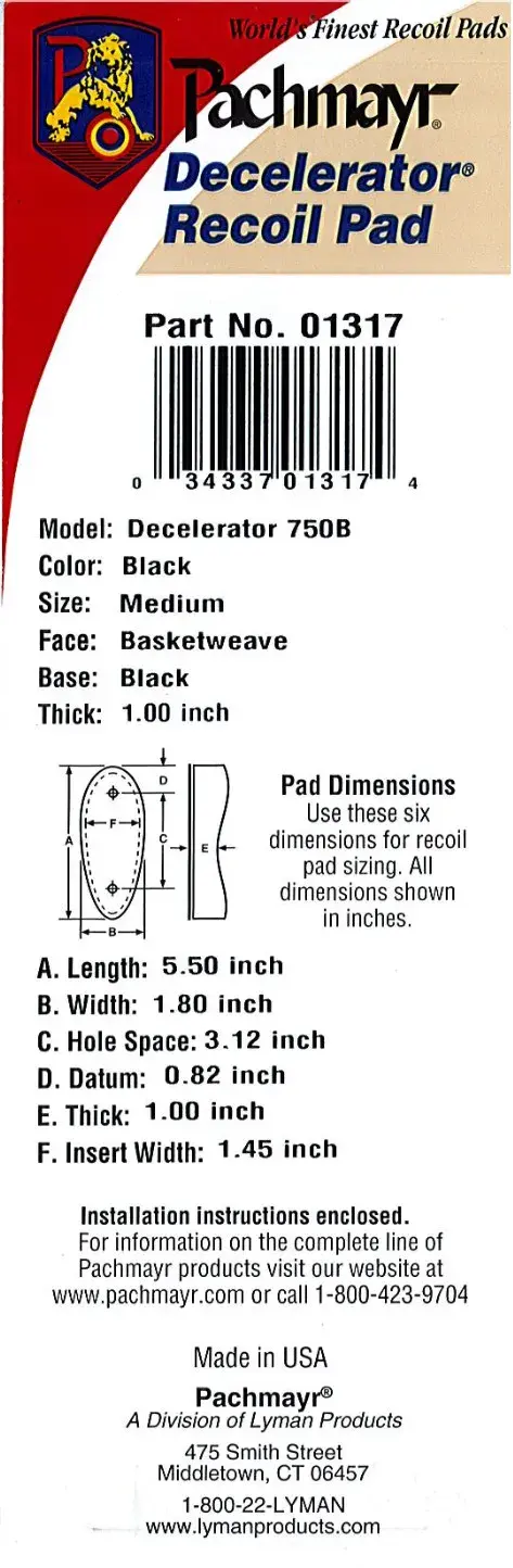 Pachmayr D750B Recoil Pad para Escopetas, imagen 16 de 16