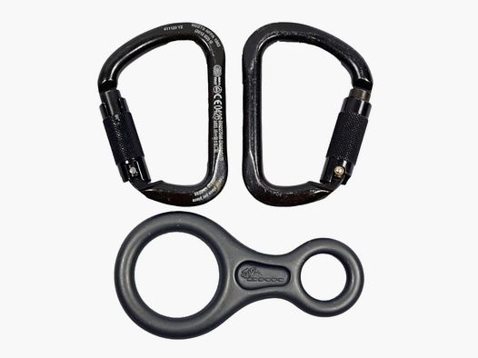 Used carabiners and rappel rings