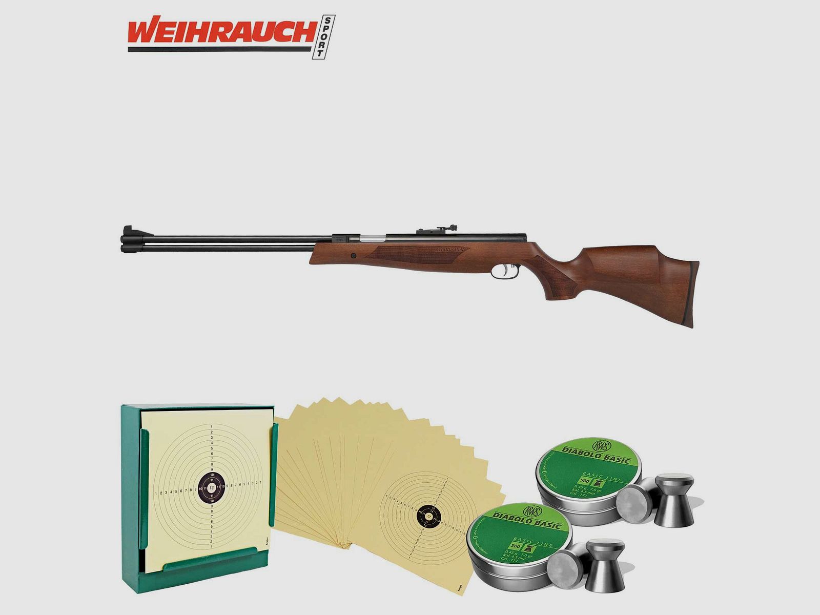 SET Luftgewehr Weihrauch HW 77 4,5 mm (P18) + 1000 Diabolos + 100 Scheiben + Kugelfang