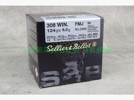 Sellier&Bellot .308 Win. FMJ 124gr. 8,0g 50 piezas precios por cantidad