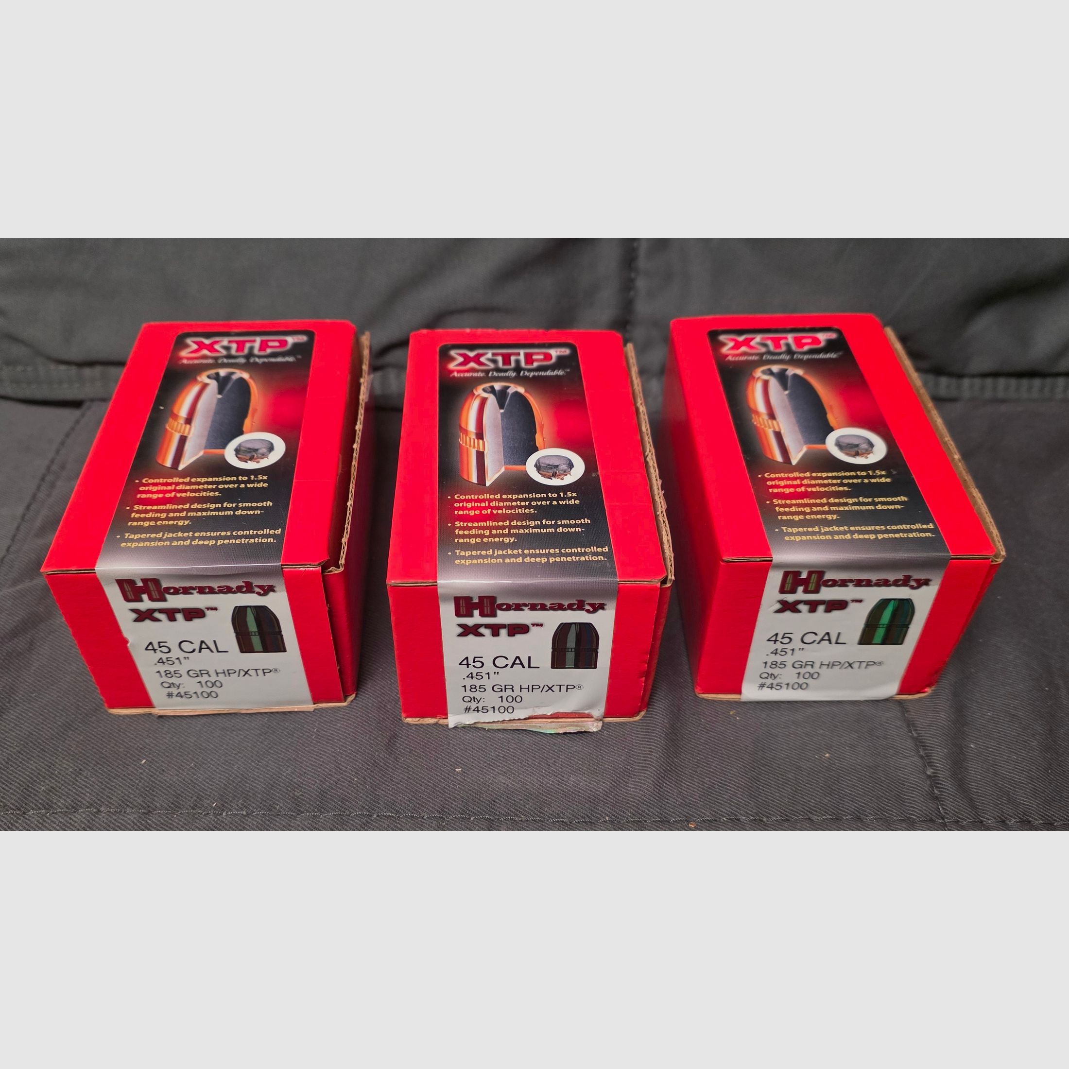 380 pièces de projectiles .45 ACP Hornady XTP + H&N Sport détaillant & Natermann