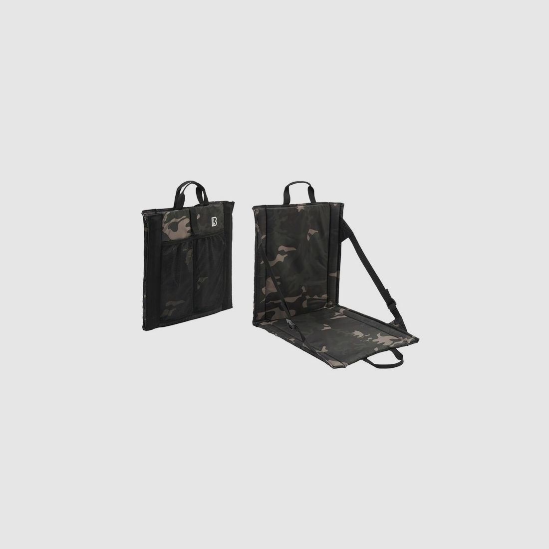 Faltsitz mit Tragegriff + Netztasche für 2 Getränkeflaschen - Dark Camouflage (dunkles Woodland)