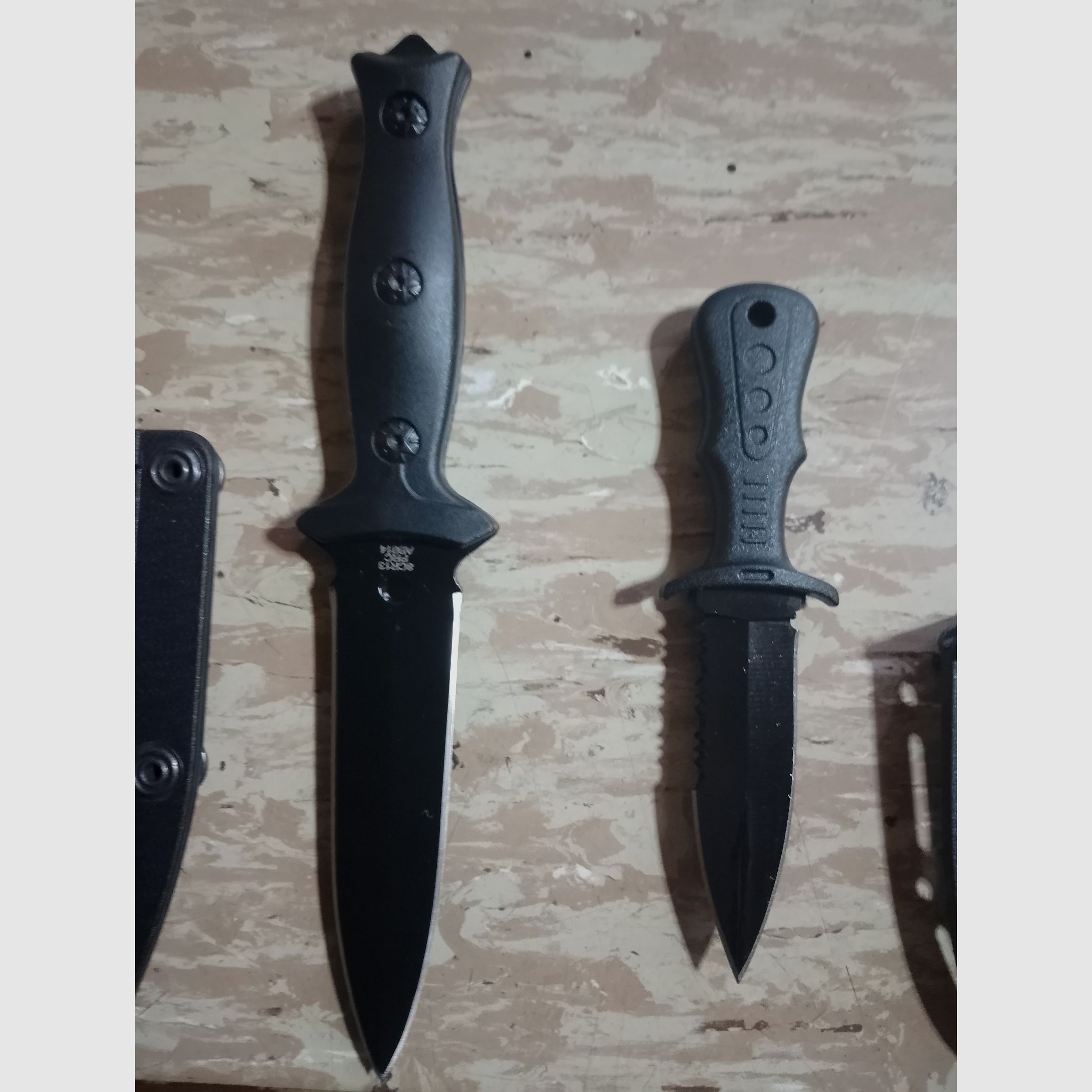 2  Messer Tauchermesser Anglermesser Taschenmesser mit Scheide Schwarz stabil Pocket Knife black set