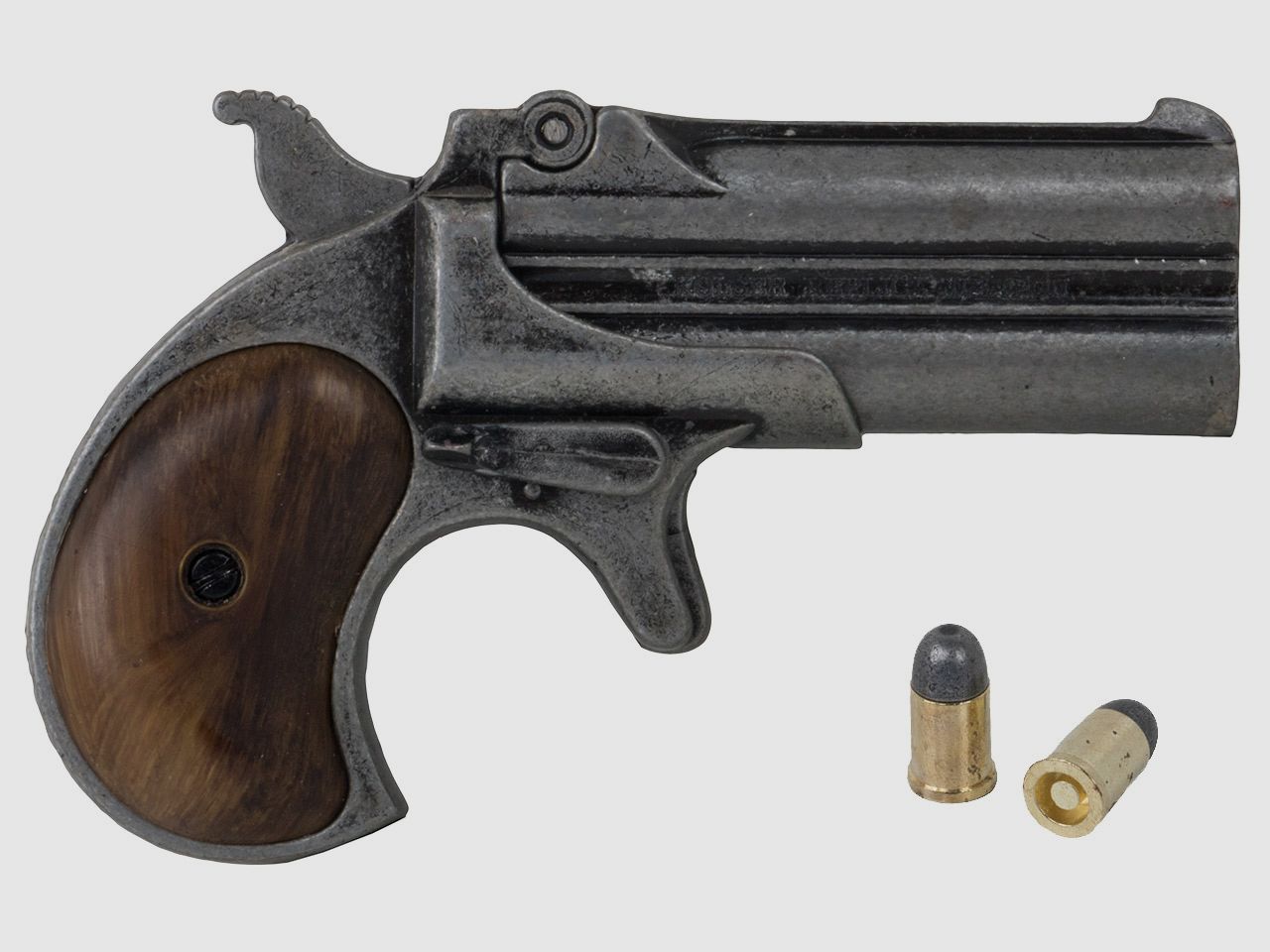 Deko Pistole Kolser Derringer 95 USA 1866 Kaliber .41 altgrau Griffschalen in Holzoptik