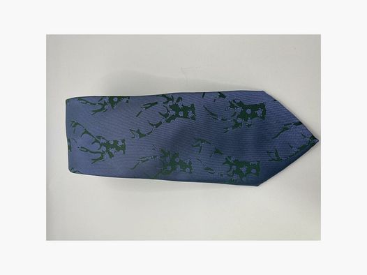 Blue tie with dark green deer motif