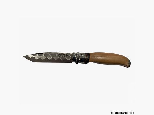 Messer – Opinel – N.8 Kohlenstoff – Griff aus handgefertigtem Kirschholz Schachbrettmuster
