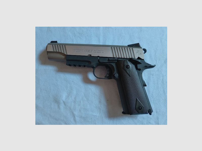 Cybergun COLT 1911 RAIL GUN Dual Tone Silver Vollmetall CO2 Blow Back  inkl. Koffer und Munition NEU