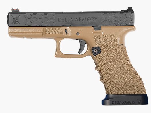 P03 GBB Airsoft Pistole mit Grip Stippling in Tan | Delta Armory