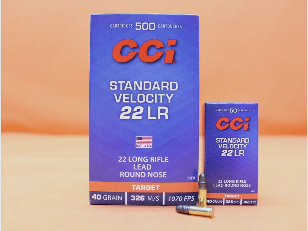 CCI. Patrone .22lr CCI 40grs LRN (35EU) VE 500 Patronen (SV: 1070fps) Target/ 2,6g Blei-Rundkopf