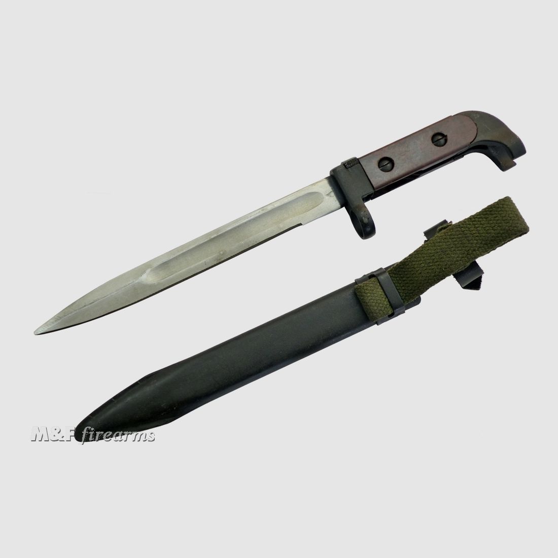 Bulgarisches Bajonett für AK 47 mit Webbing-Koppelschlaufe & Leder-Sicherungsriemen, nicht passend für AKM, AK 74 und alle AK-Modelle mit Bajonetthaft