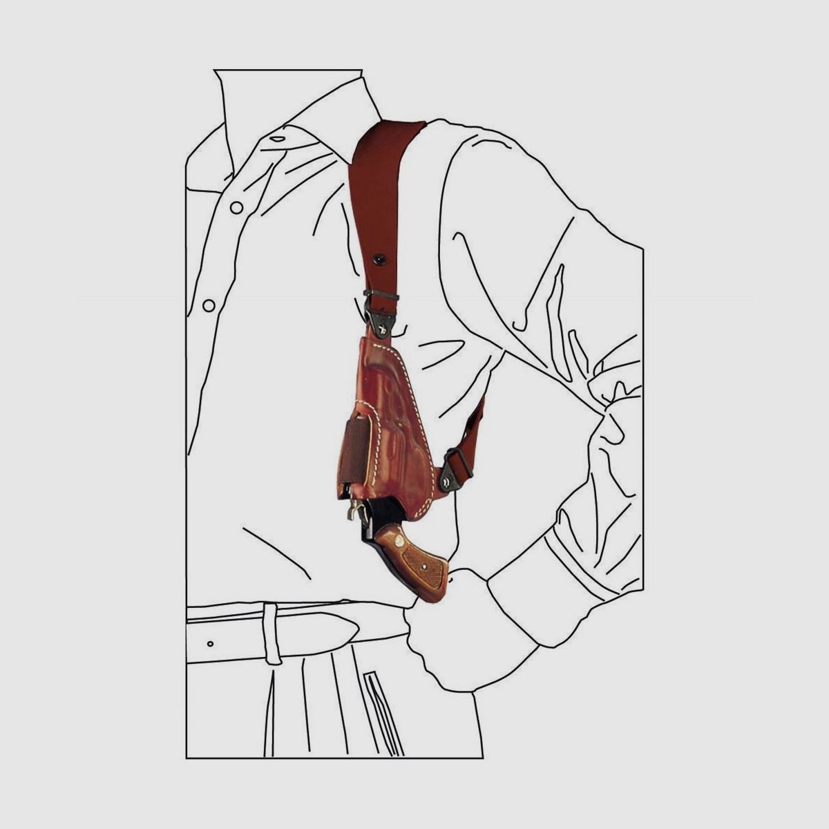 Vertikales Schulterholster "Upside Down" für Revolver 2" Colt Agent/Cobra/Detective,Taurus 605 / 85 Braun Linkshänder