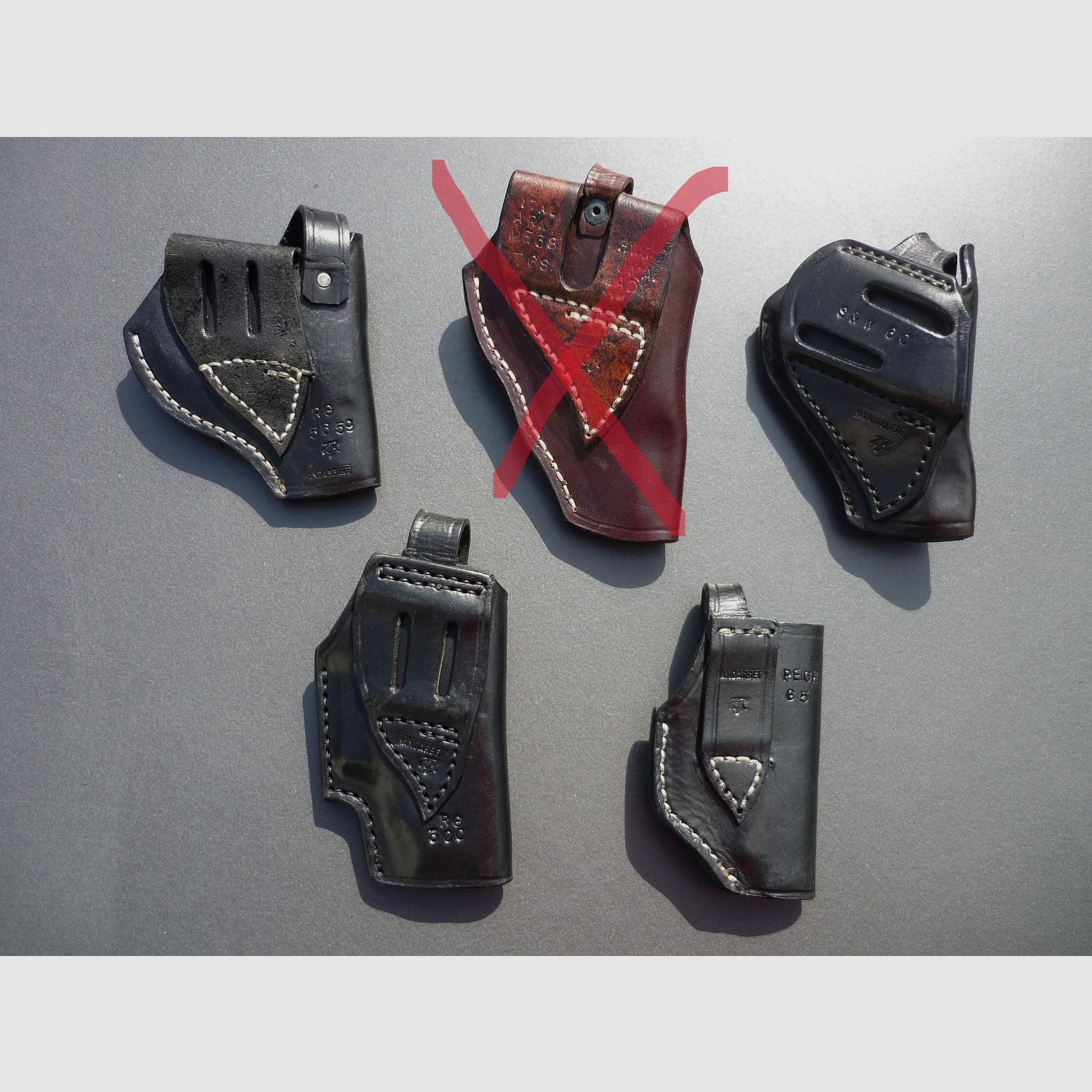Holster HKDesign Art. Nr. 002 : petit holster simple avec sangle de sécurité - pour : RG 56 / 59. S&W 60, RG 300, Reck 65 - tous pour gauchers - voir photos