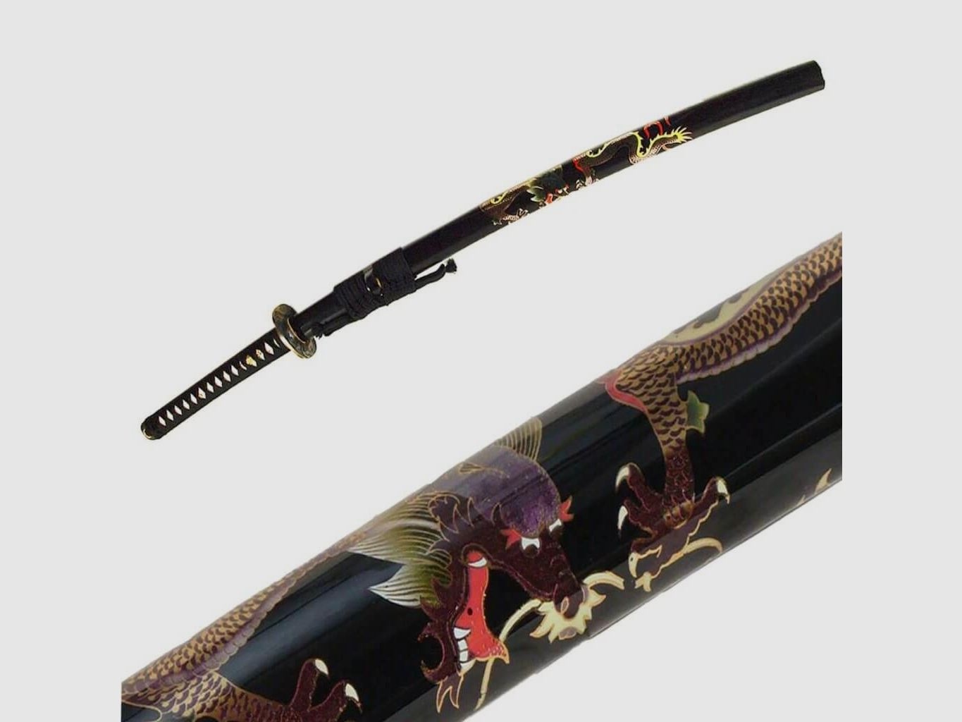 DerShogun Drachen Katana Samuraischwert - Damaszener Stahl - verzierte Saya