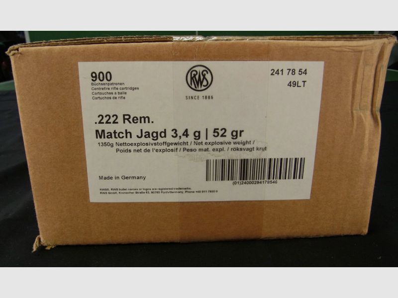 RWS 222 Rem Jagd Match 900 Stck. 0,93 