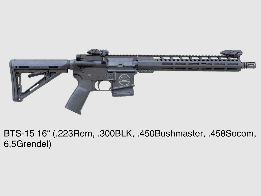 AR15 o sistema di cambio AR nei calibri .223Rem, 9mm Luger, .300 AAC Blackout, .450 Bushmaster, 6,5 Grendel di BTS Bavarian Tactical Systems