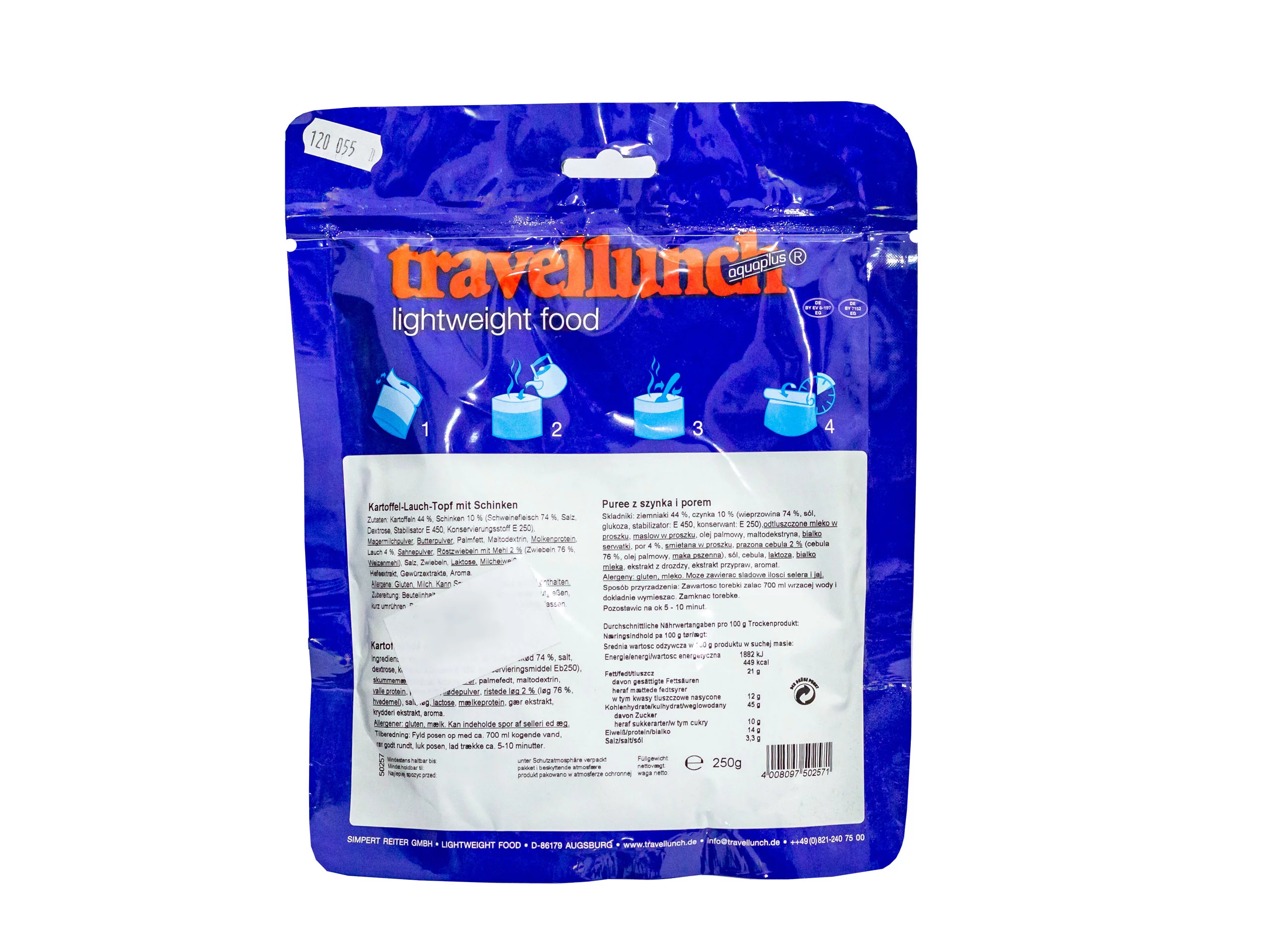 Żywność liofilizowana Travellunch PUREE ZIEMNIACZANE z szynką, porem, cebulką prażoną, warzywami i ziołami 250 g 2-osobowa 50257, zdjęcie 4 z 6